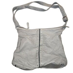 Marc Ecko Grey Pebbled Faux Leather Studded Crossbody Bag Red Lining CA07248